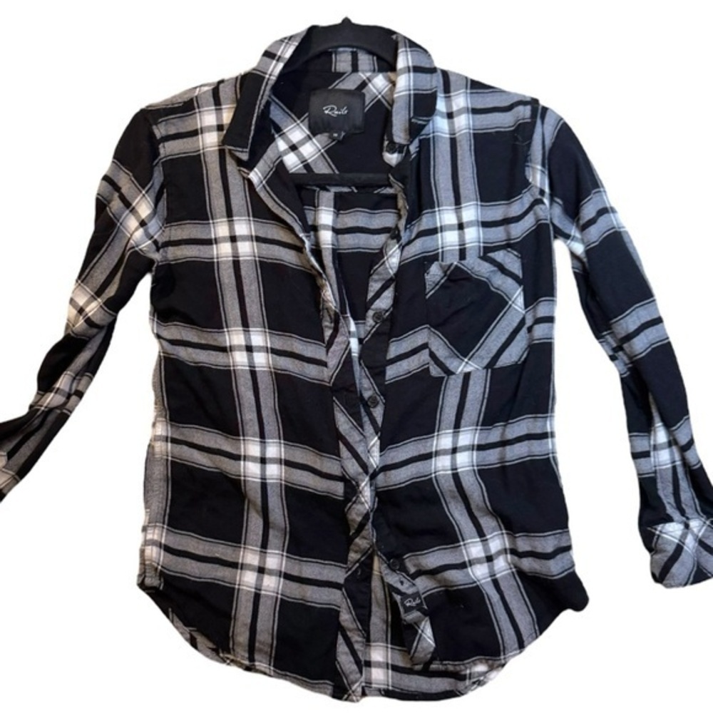 Rails Plaid Black and White Button Down Shirt, XS